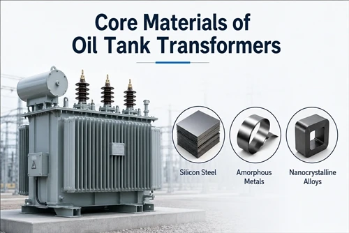 What materials are used for the core of an oil tank transformer?